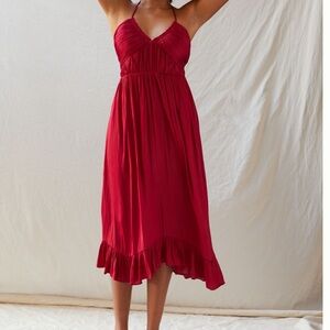 Anthropologie wine colored halter midi dress